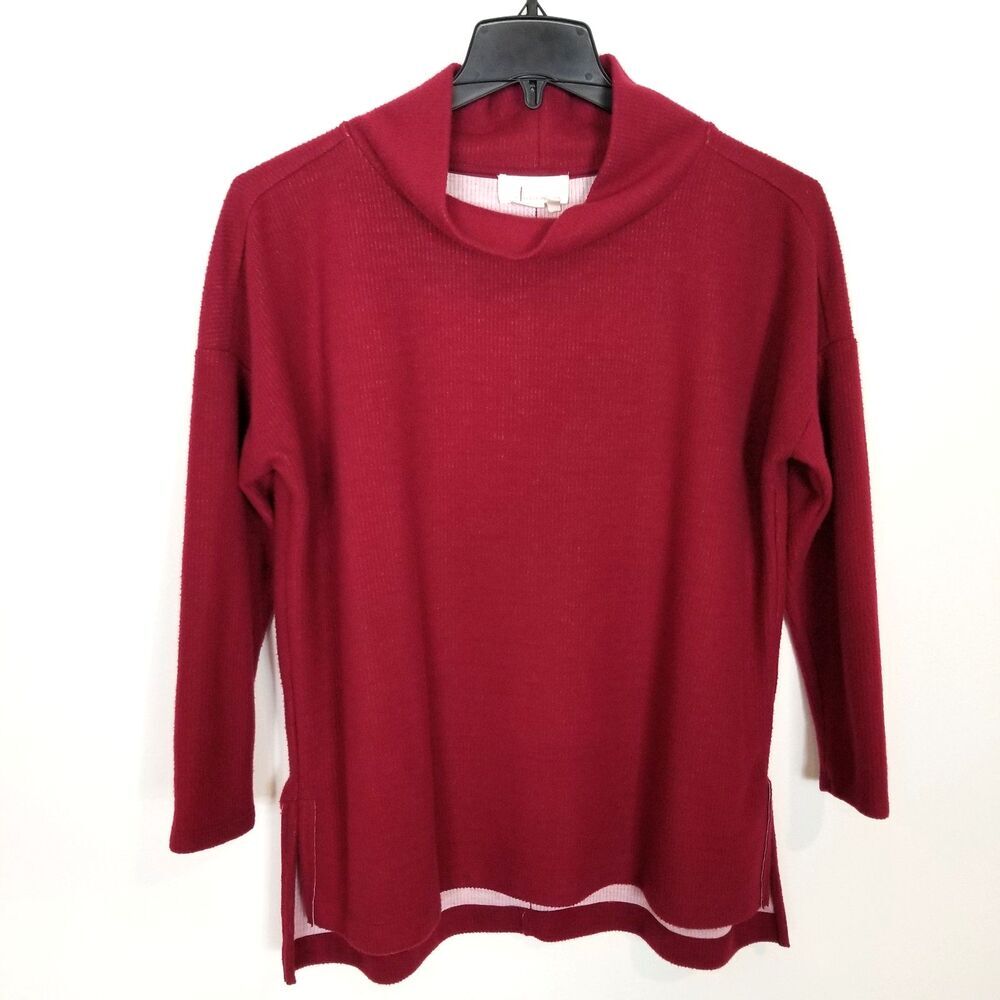 Anthropologie Women's Oversized Mock Neck Cozy Long Sleeve Pullover Sz S Red